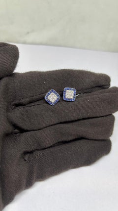 Natural 18K Gold Diamond 0.40ct Blue Sapphire Stud Earrings