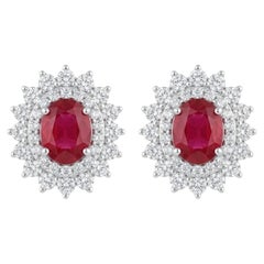 Natural 18K Gold Diamond 1.93ct & Ruby 2.44ct Stud Earrings