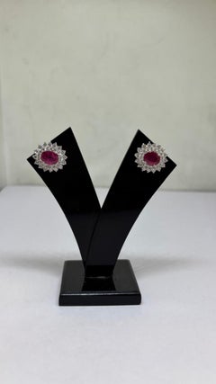 Natural 18K Gold Diamond 1.93ct & Ruby 2.44ct Stud Earrings