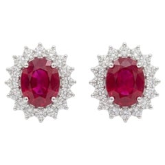 Elegant 18K Gold Diamond 1.93ct & 2.03ct Ruby Stud Earrings