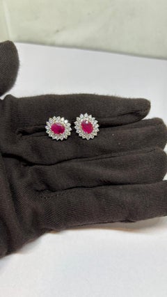 Elegant 18K Gold Diamond 1.93ct & 2.03ct Ruby Stud Earrings