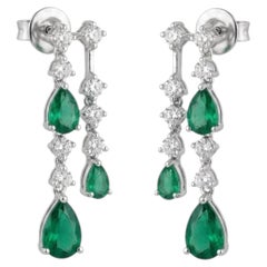 18K Gold Diamond 0.30ct Emerald Stud Earrings, New Creation