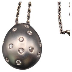 18K White Gold Rolo Chain with Puffy Teardrop Diamond Pendant Necklace, 6.3 Gram