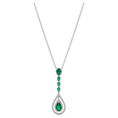 Natural 18K Gold Necklace, 1.31ct Emerald, 0.36ct Diamonds