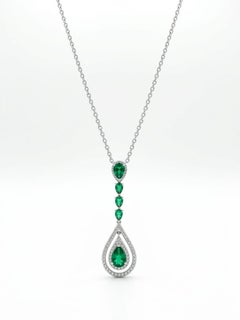 Natural 18K Gold Necklace, 1.31ct Emerald, 0.36ct Diamonds