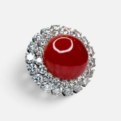 35 Carat Natural Coral and 12 Carat DeBeers Diamond Cocktail Earring in Platinum