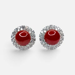 35 Carat Natural Coral and 12 Carat DeBeers Diamond Cocktail Earring in Platinum