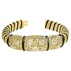 Leporttie Heart Shape Diamond Bangle + Black in 18 Karat Yellow Gold 86 Gm Large