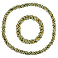 Bucherer Two-Piece Necklace and Bracelet Set in 18 Karat Yellow Gold and Pearls