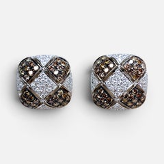 Monte Carlo Champagne and White Diamond Clip Earrings in 18 Karat White Gold