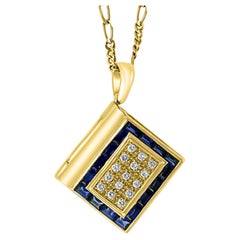 Sapphire & Diamond Photo Frame Book Pendant 8 Mother of Pearl Leaves 18K Gold