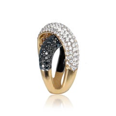 Crisscross Black and White Diamond Ring Pave Set in 18 Karat Yellow Gold Sale