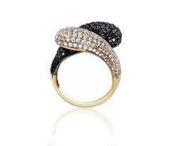 Black and White Diamond Ring Pave Set in 18 Karat Yellow Gold in Stock Sale New