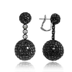 Disco Ball Earrings 18 Karat Gold Black Fancy Colored Diamonds French Back Clip