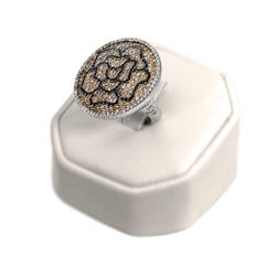 Round Ring Set with Fancy Color and Black Diamonds in 18 Karat White Gold Floral