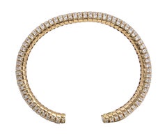 12.40 Carat Flexible Diamond Bangle Bracelet 18 Karat Yellow Gold Open Cuff