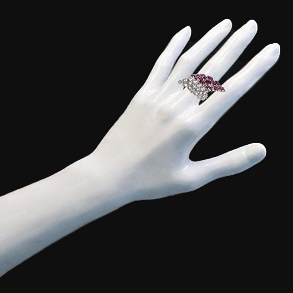 Contemporary Rubies and Diamonds Ring in 18 Karat White Gold For Sale