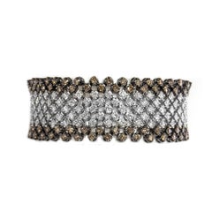 Champagne and White Diamond Wide Mesh Bracelet 17.85 Carat Diamonds
