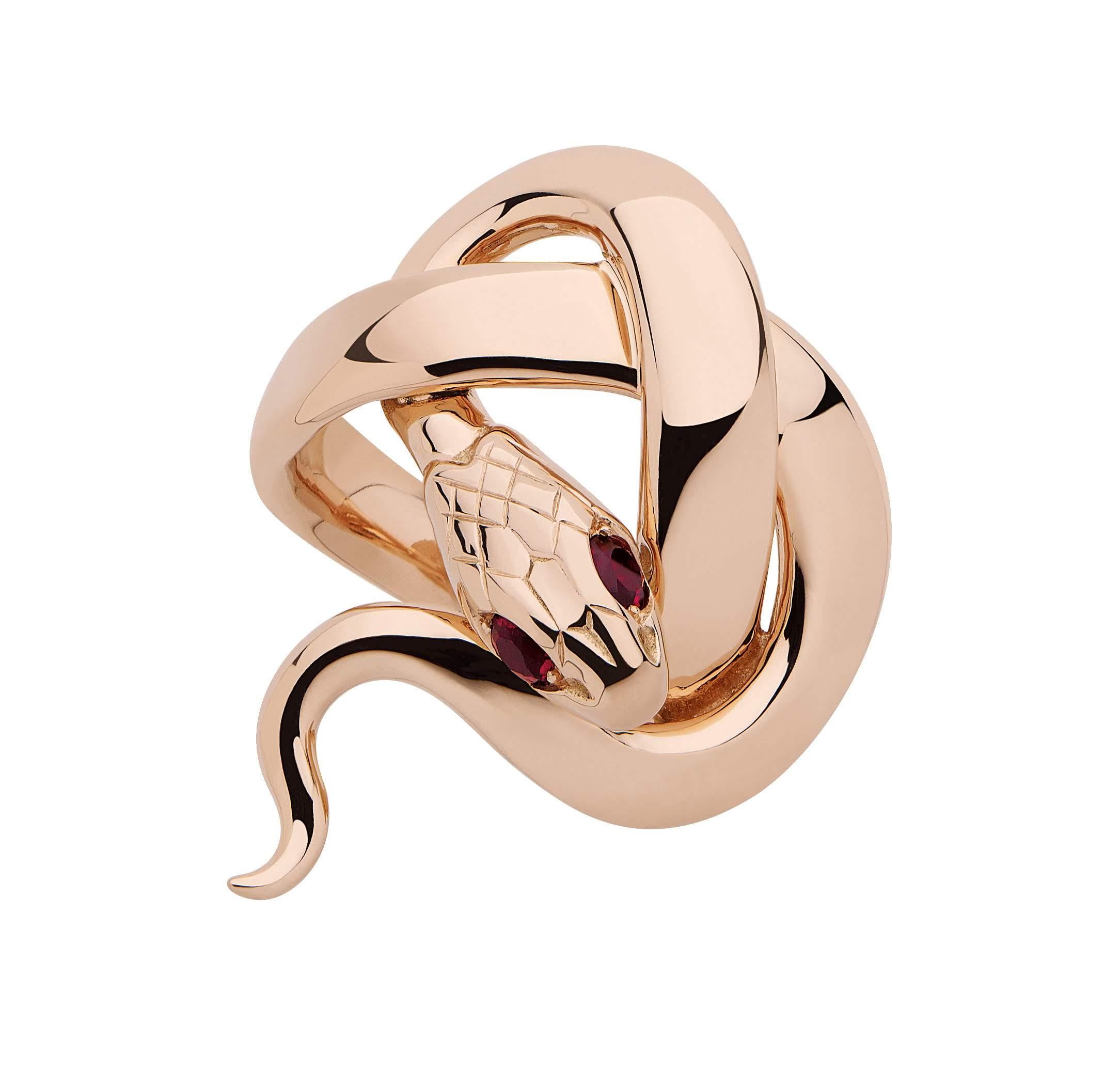 Sylvie Corbelin Signature Snake Ring in 18K Rose Gold and Rubies For Sale