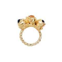 Sylvie Corbelin Three Stones in a Rose Flower Vermeil Ring