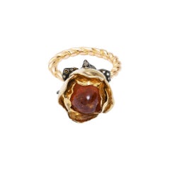 Sylvie Corbelin One of a Kind One Rose Flower Ring with Spessartite Garnet