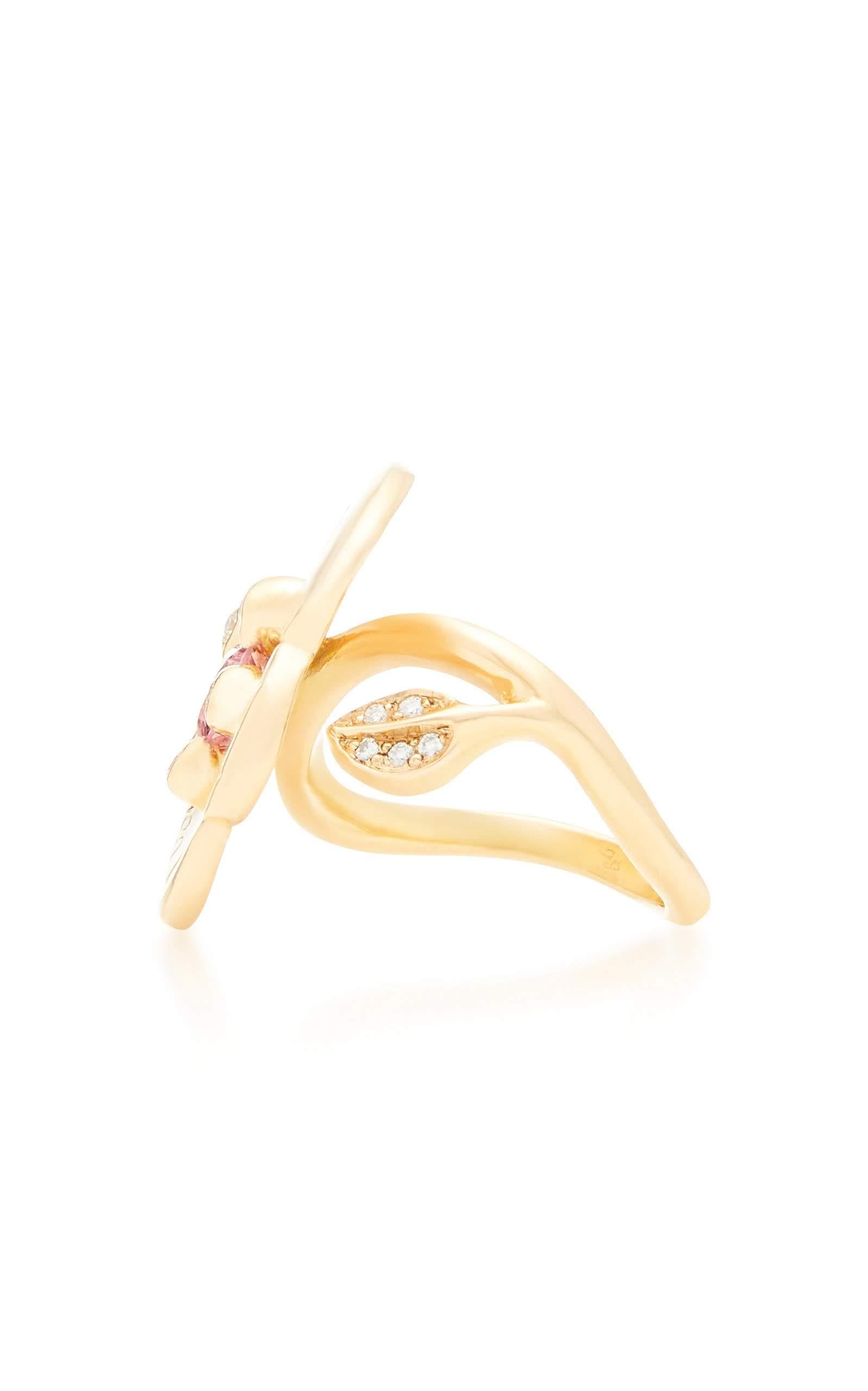 Sylvie Corbelin Limited Edition of an 18K Gold Pansy Ring with Rodholite Garnet For Sale 1