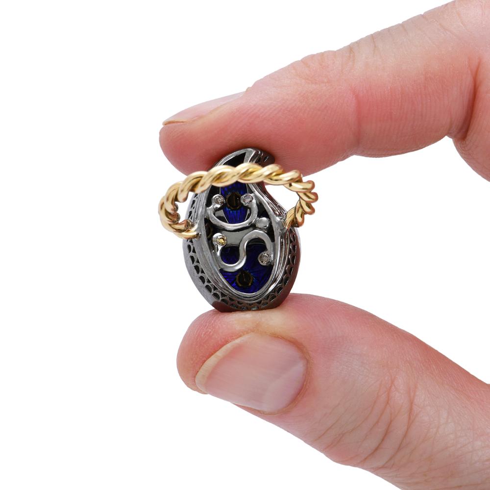 Women's Sylvie Corbelin One of a Kind Paisley Shape Gold and Silver Ring with Enamel For Sale