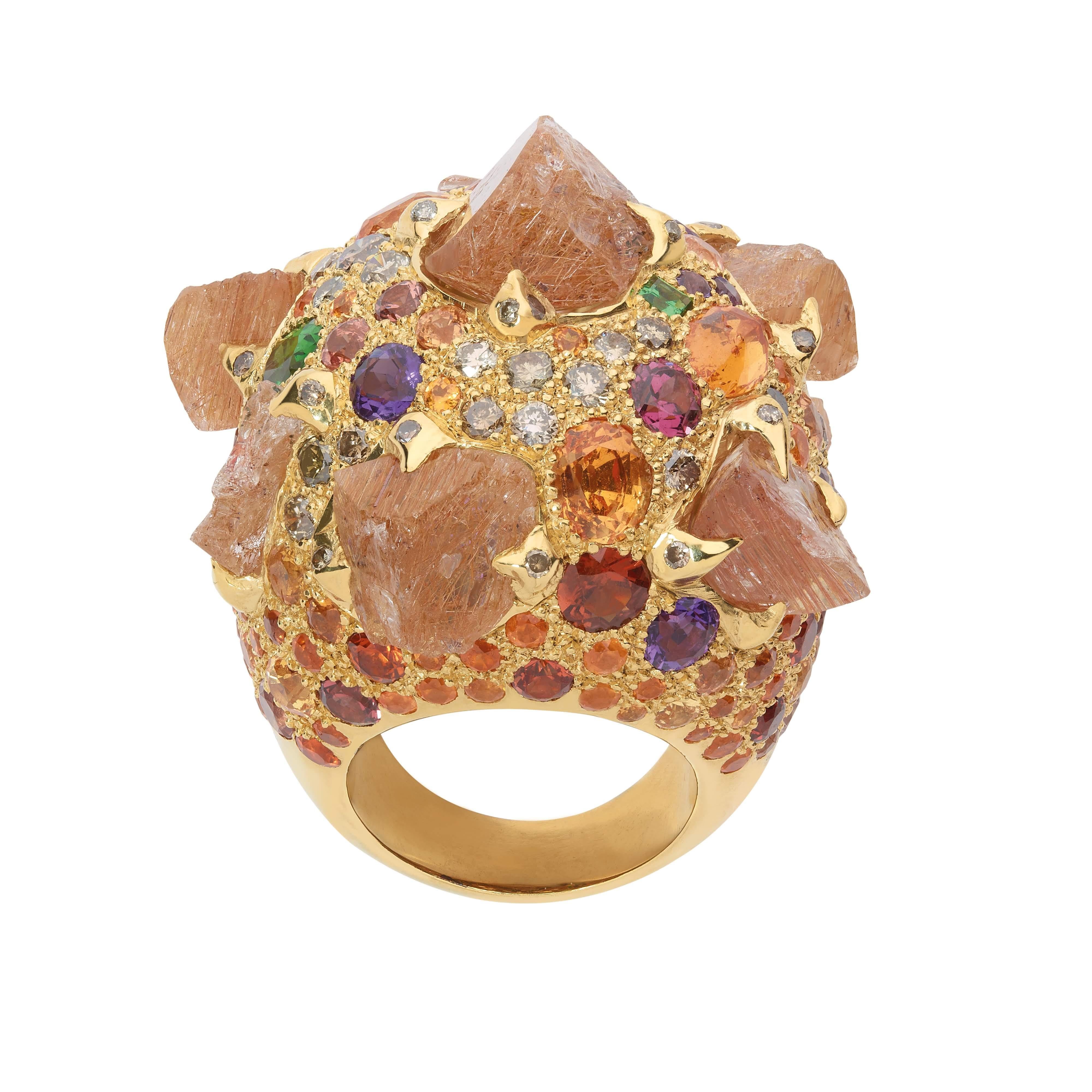 Sylvie Corbelin Vermeil Multi Gems Cocktail Ring with Diamonds