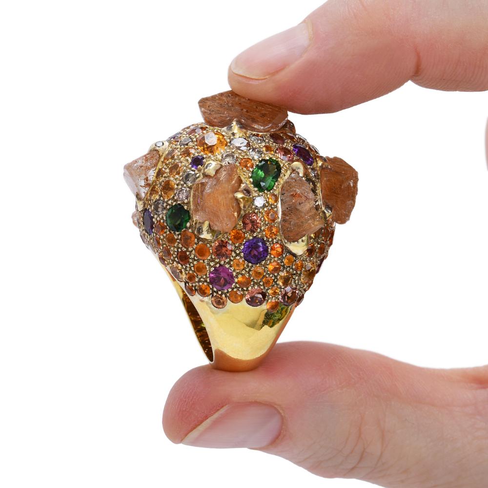 Modern Sylvie Corbelin Vermeil Multi Gems Cocktail Ring with Diamonds