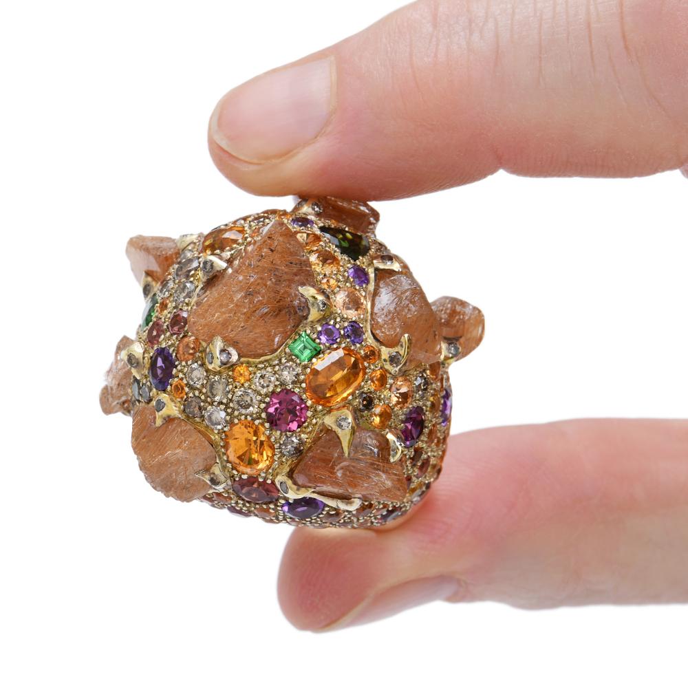 Sylvie Corbelin Vermeil Multi Gems Cocktail Ring with Diamonds In New Condition In Saint Ouen, FR