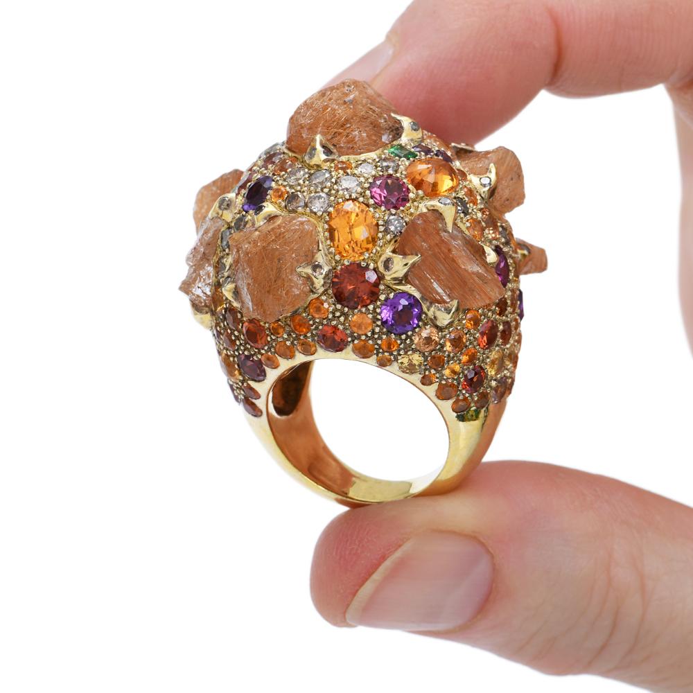 Women's Sylvie Corbelin Vermeil Multi Gems Cocktail Ring with Diamonds