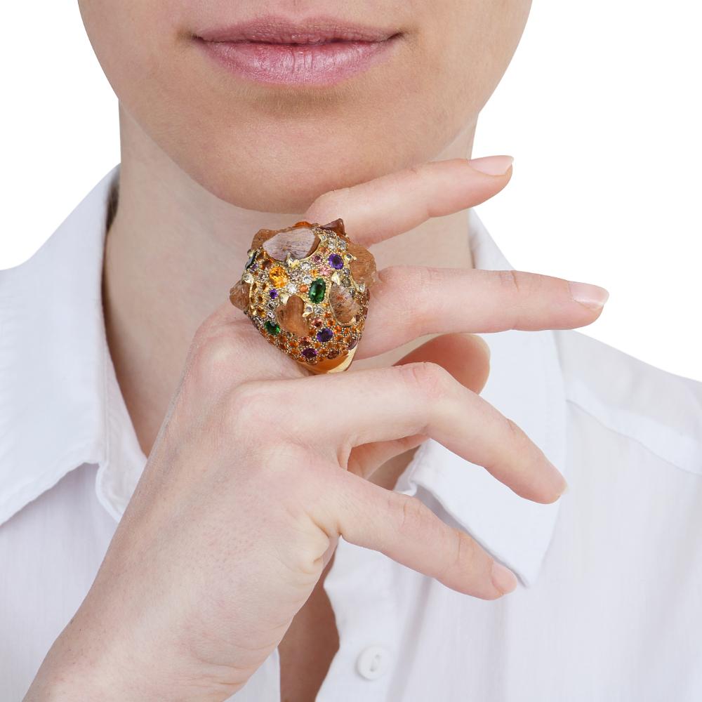 Sylvie Corbelin Vermeil Multi Gems Cocktail Ring with Diamonds 3