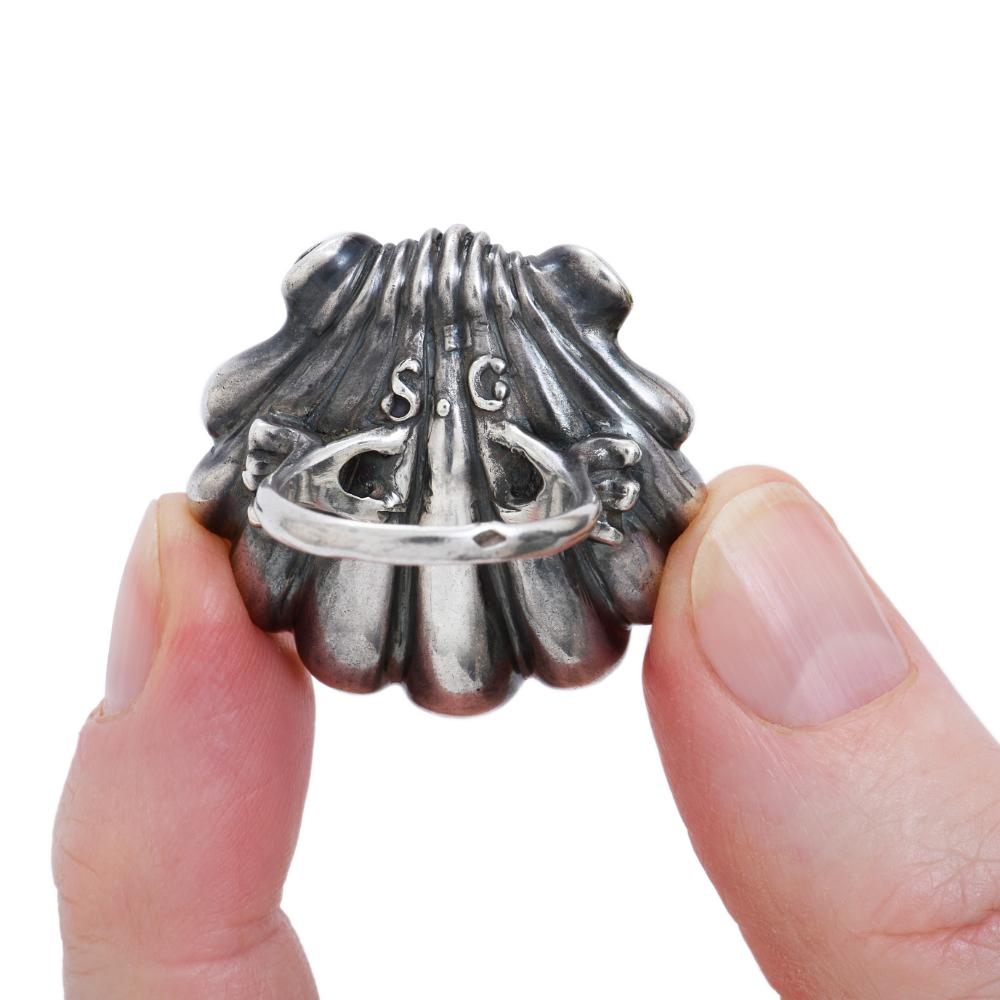 Women's Sylvie Corbelin Unique Shell Shape Ring with a South-Sea Pearl and Rubies For Sale