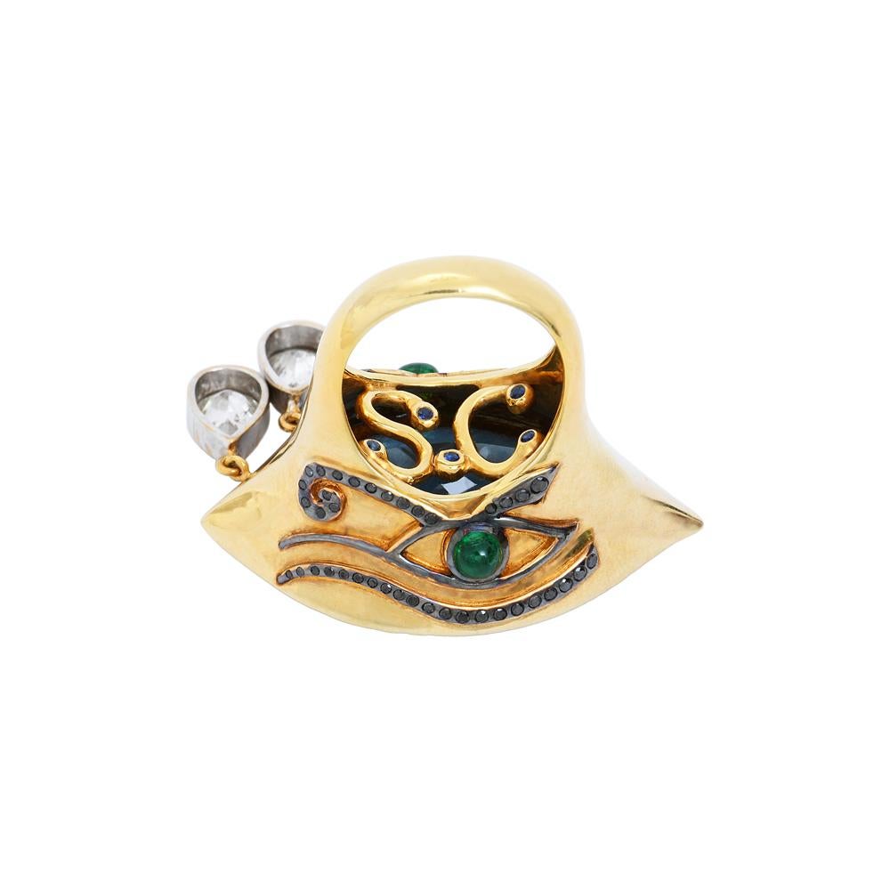 Sylvie Corbelin Santa Maria Mine Aquamarine Eye Shape Ring in Gold and Diamonds im Zustand „Neu“ im Angebot in Saint Ouen, FR
