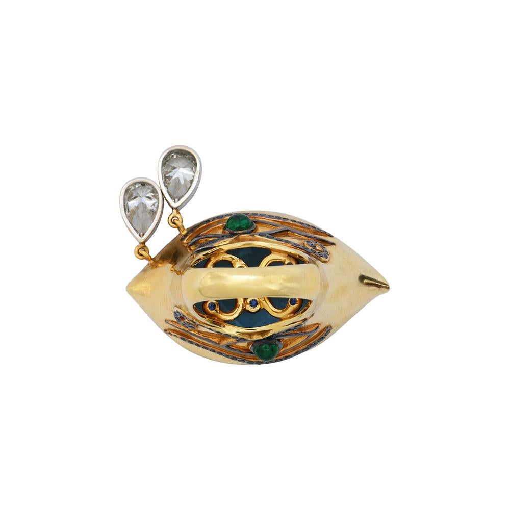 Women's Sylvie Corbelin Santa Maria Mine Aquamarine Eye Shape Ring in Gold and Diamonds For Sale