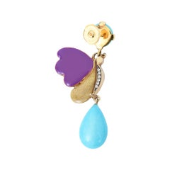 Sylvie Corbelin Enamel Butterfly Earrings with Turquoises