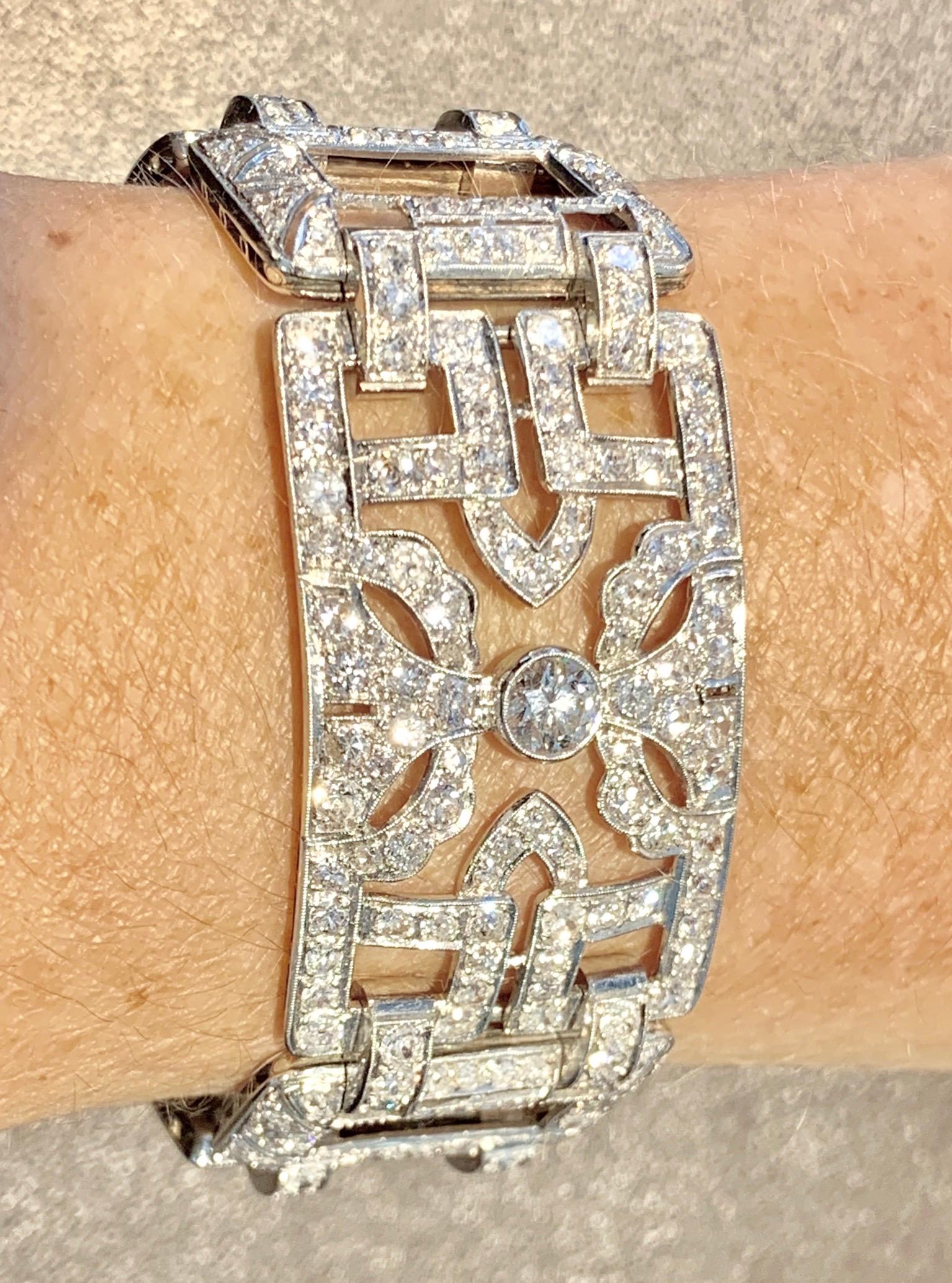 Glamorous Art Deco Diamond Platinum Bracelet For Sale 4