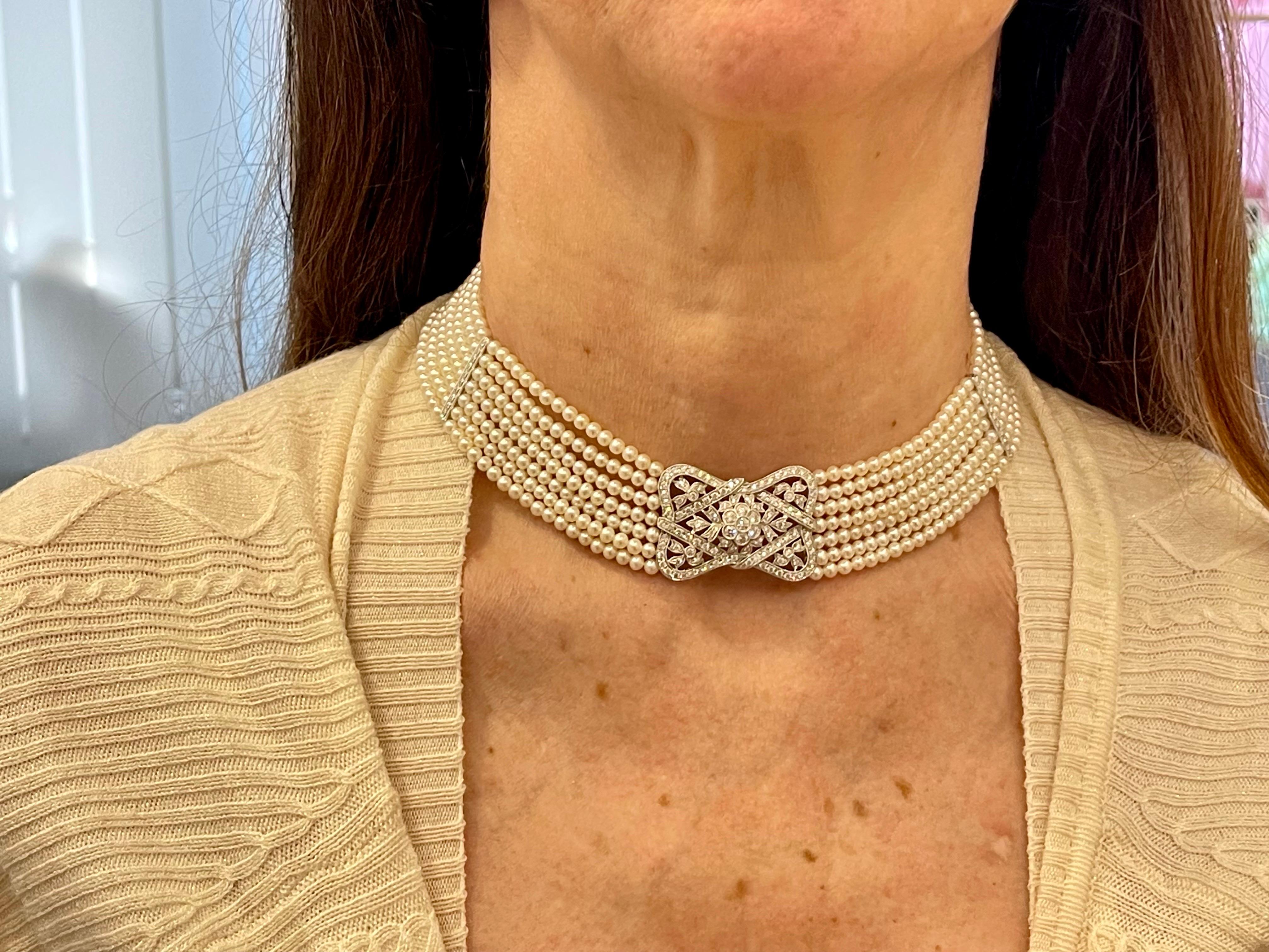18 K white Pearl Diamond Collar Choker Necklace   6