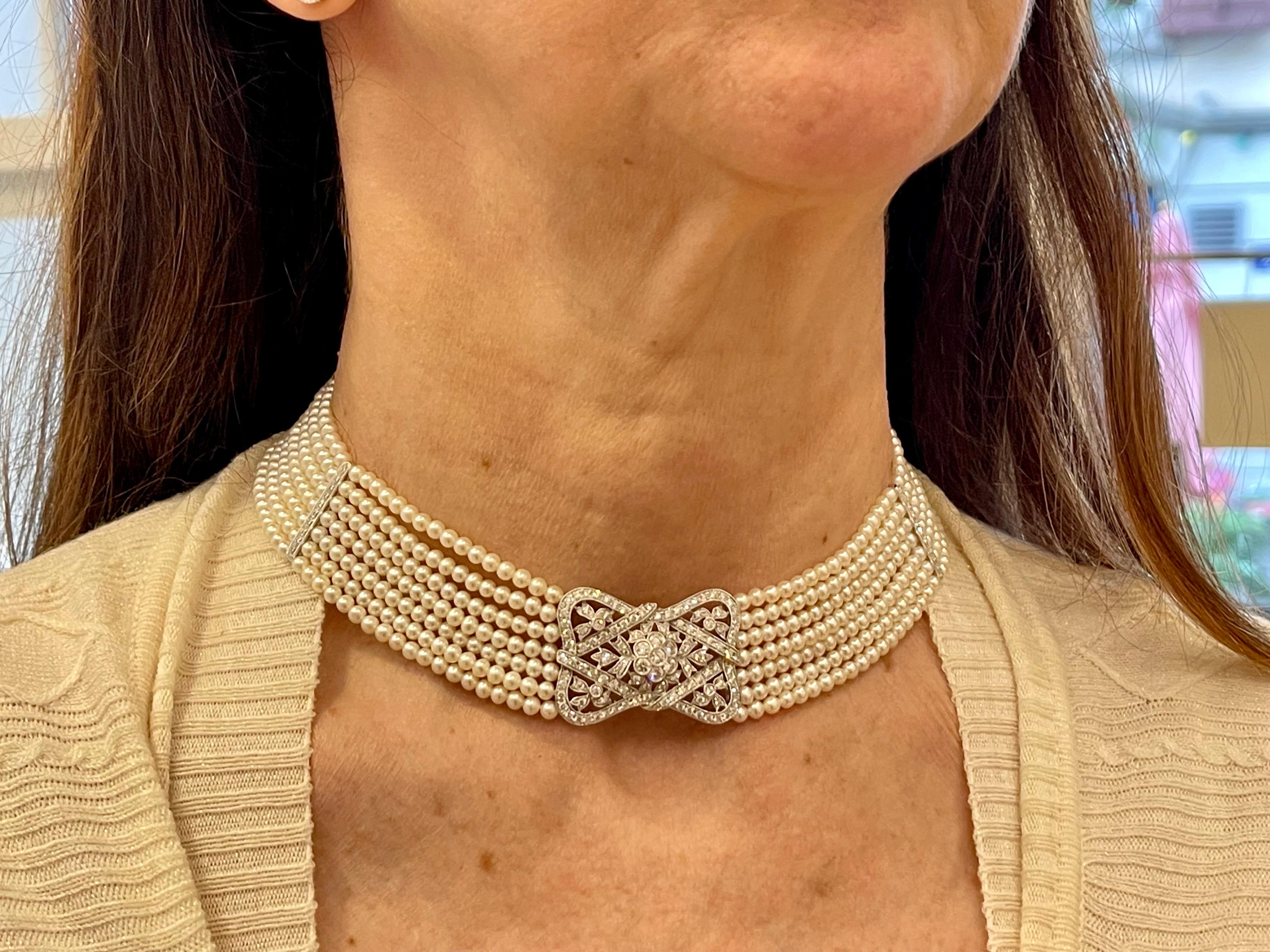 18 K white Pearl Diamond Collar Choker Necklace 5