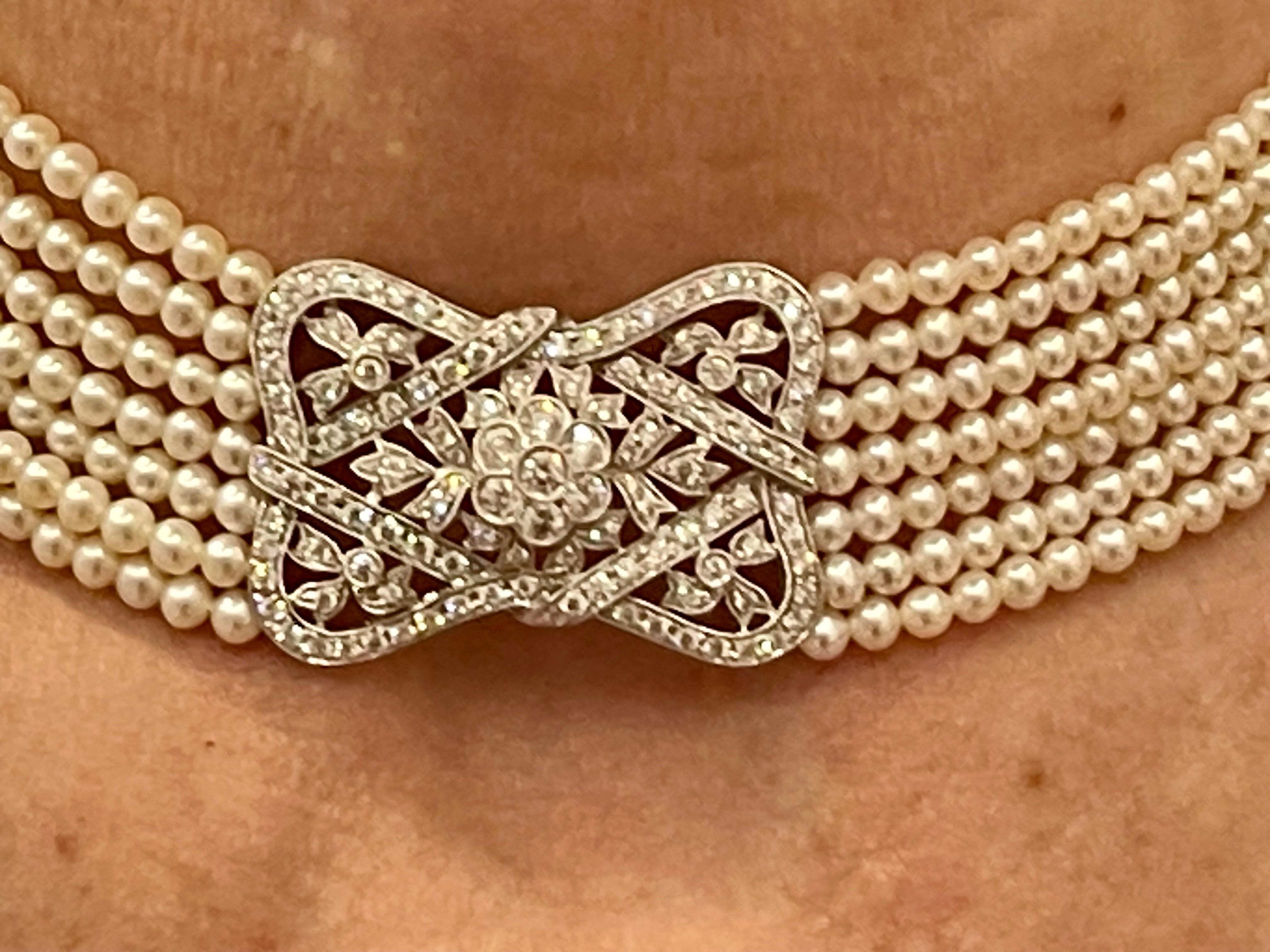 18 K white Pearl Diamond Collar Choker Necklace 7