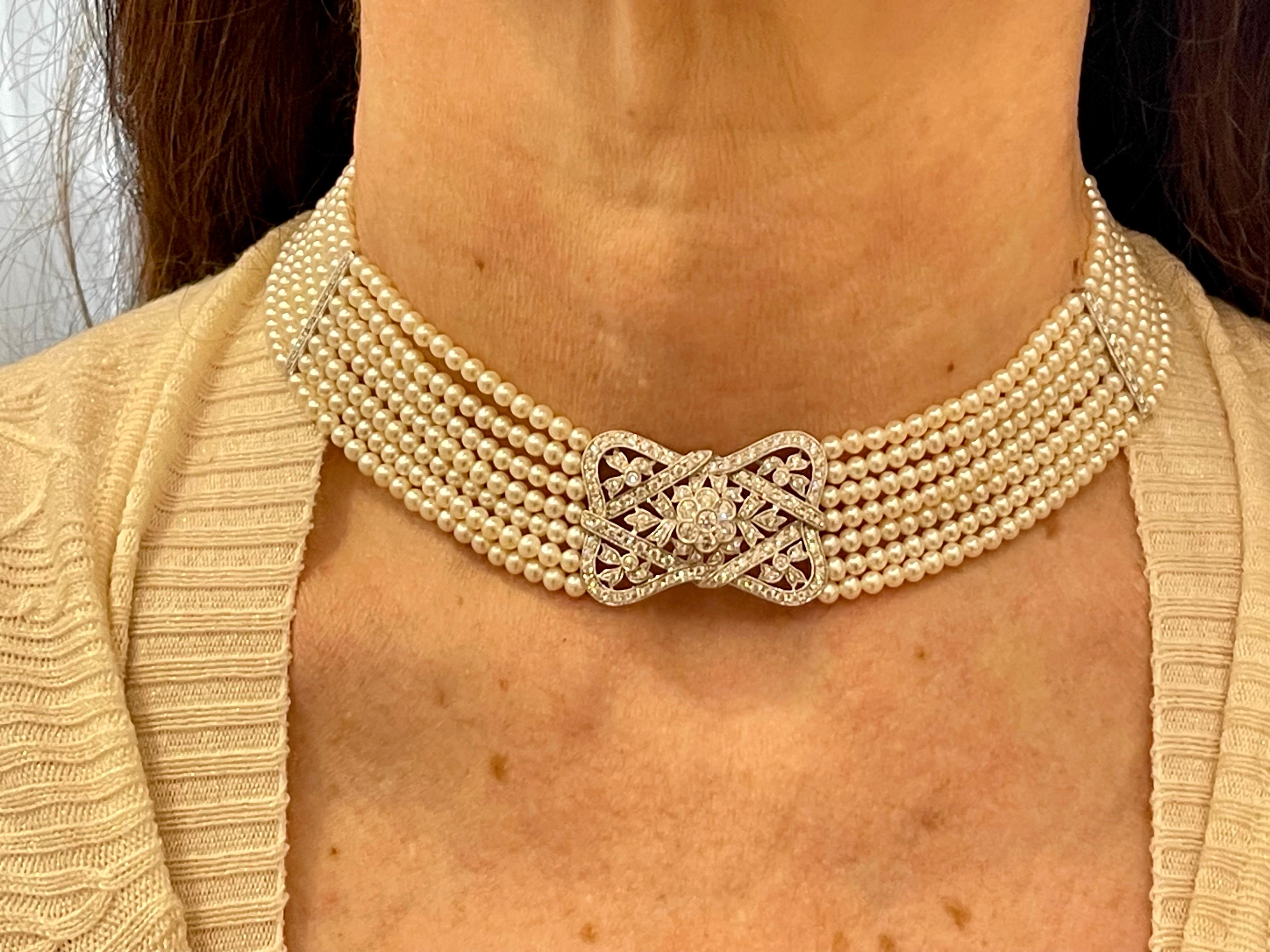 18 K white Pearl Diamond Collar Choker Necklace 8