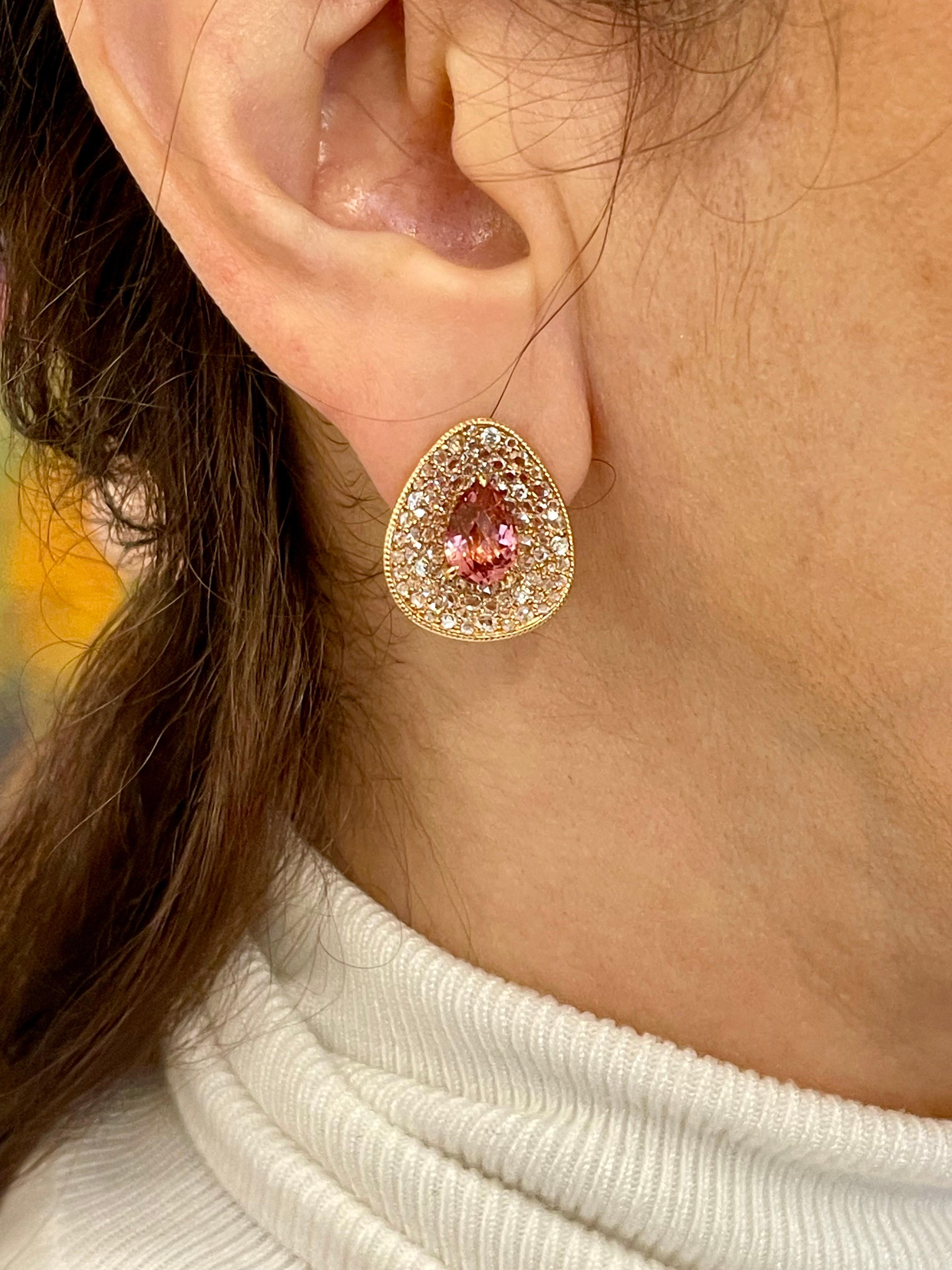 18 K Pink Tourmaline and Diamond Clip-On Earrings For Sale 8