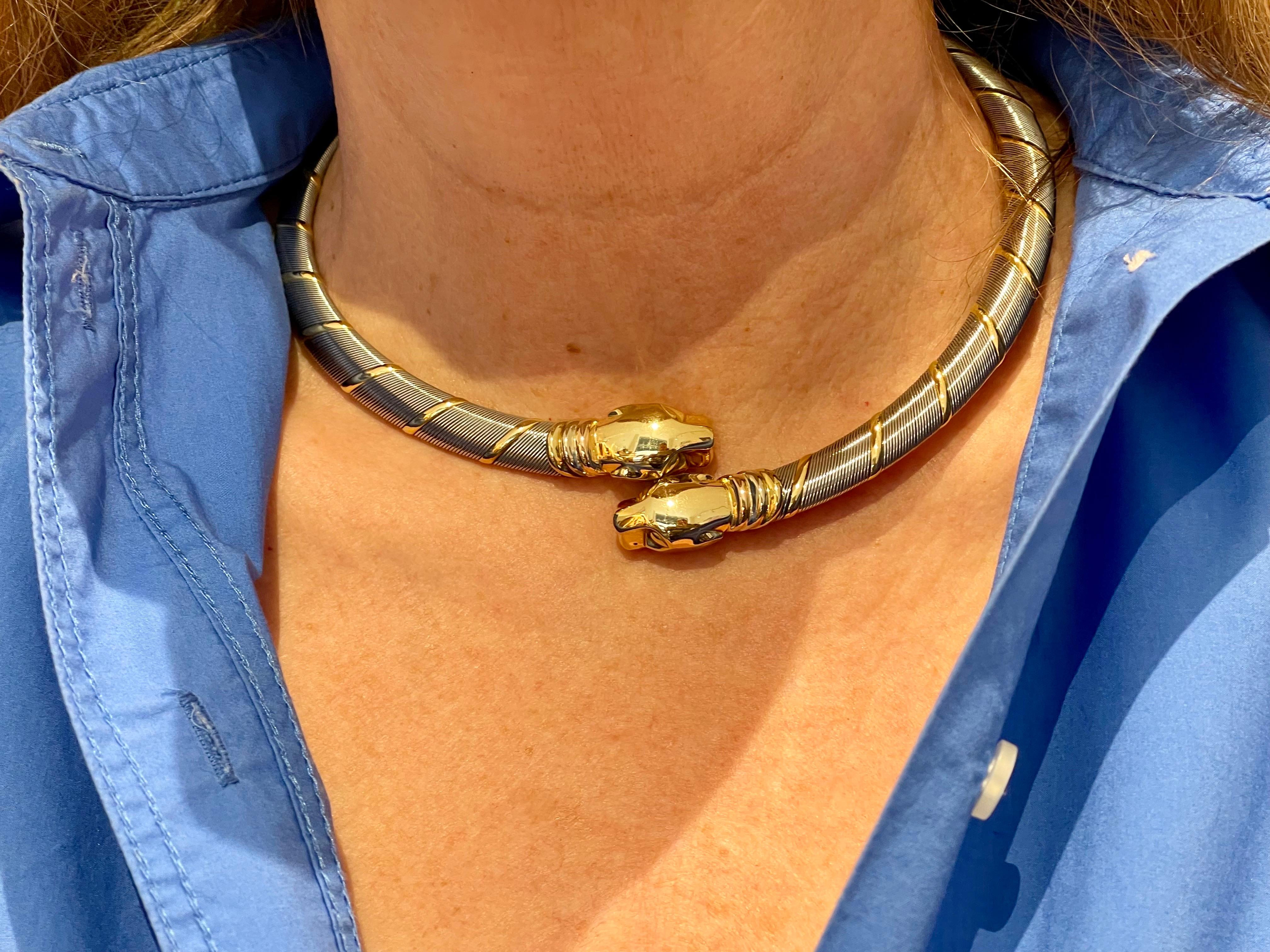 Cougar Cartier Necklace Panther necklace yellow white rose Gold stainless steel For Sale 2