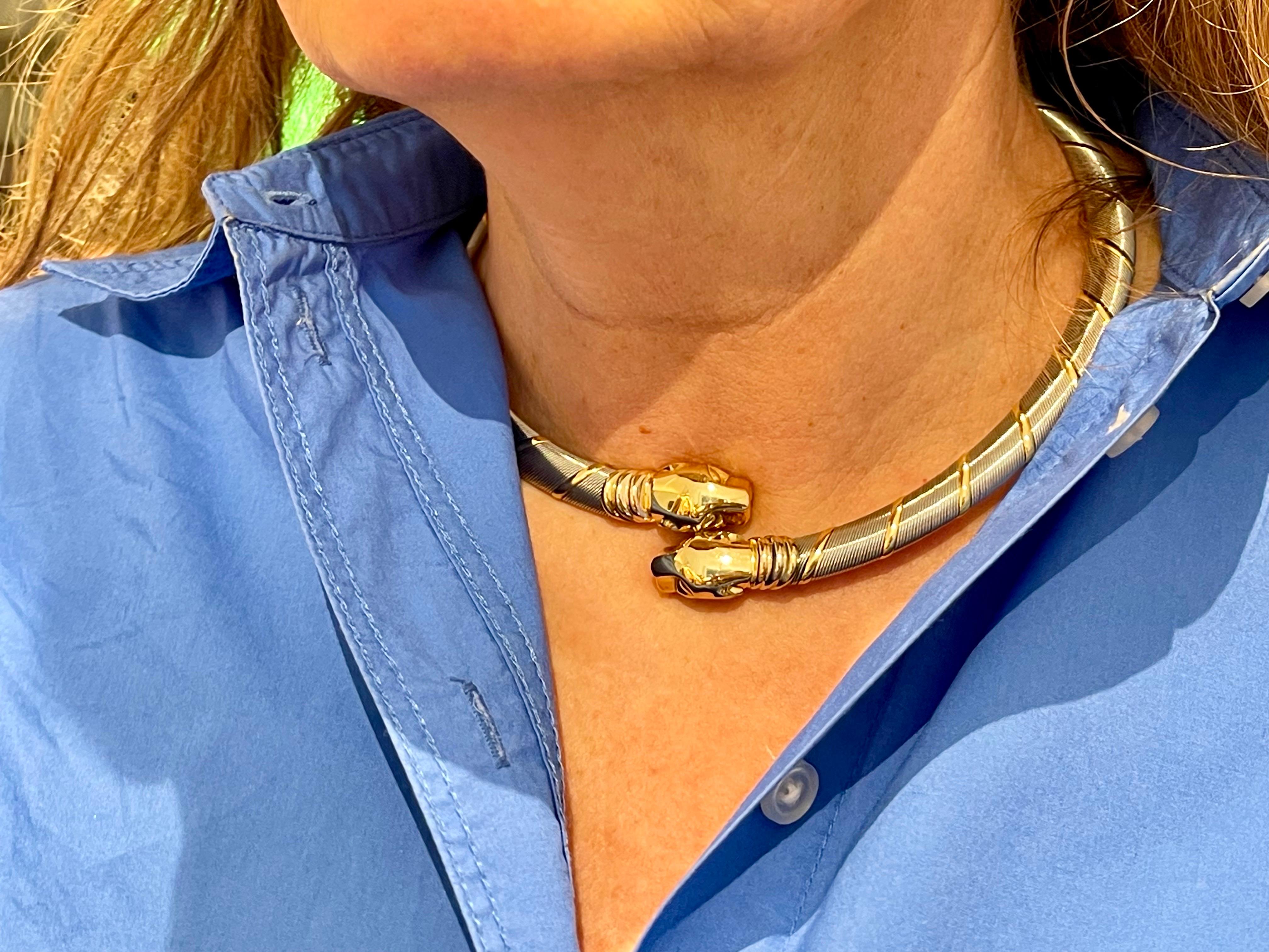 Cougar Cartier Necklace Panther necklace yellow white rose Gold stainless steel For Sale 6