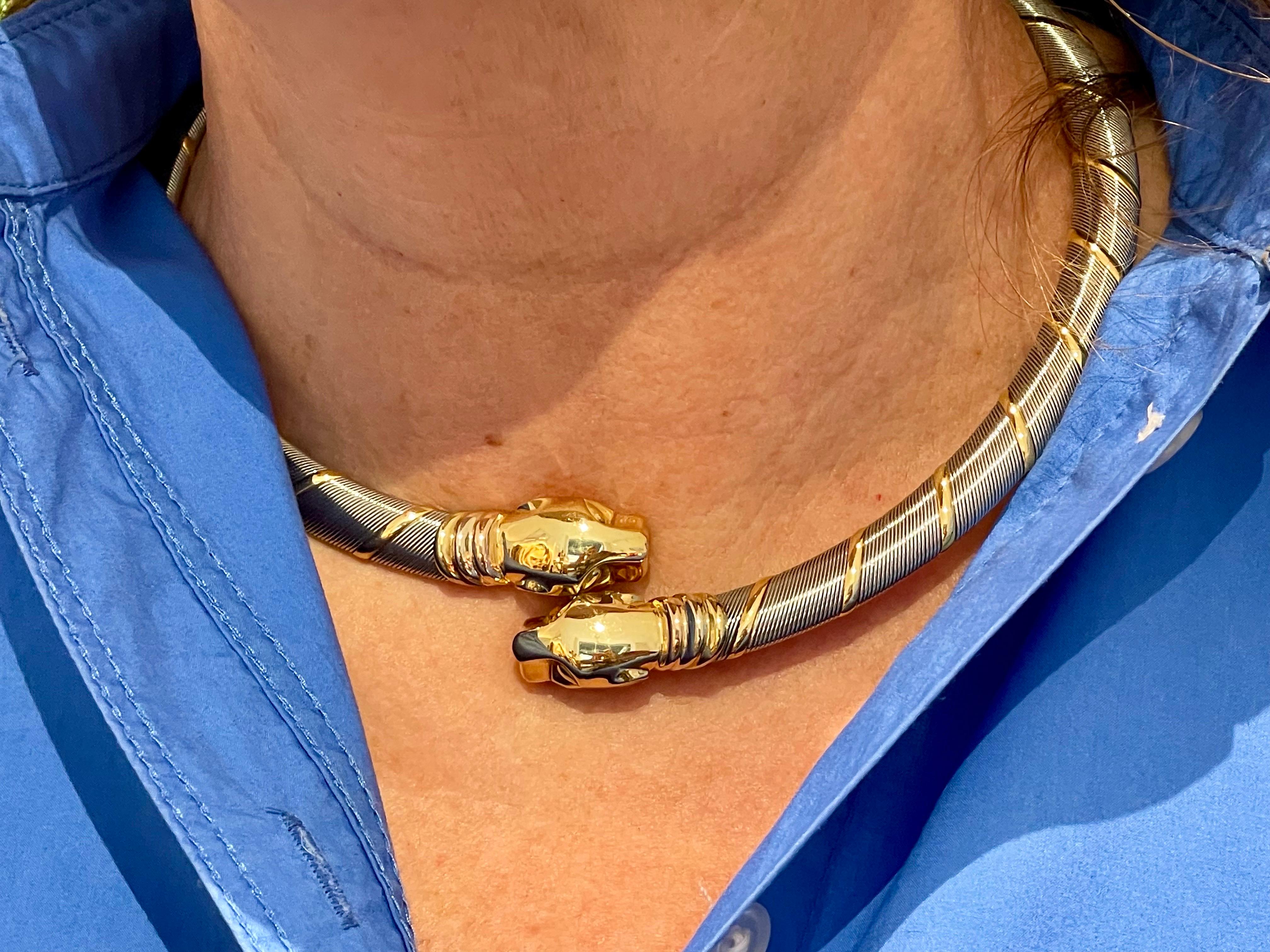 Cougar Cartier Necklace Panther necklace yellow white rose Gold stainless steel For Sale 4