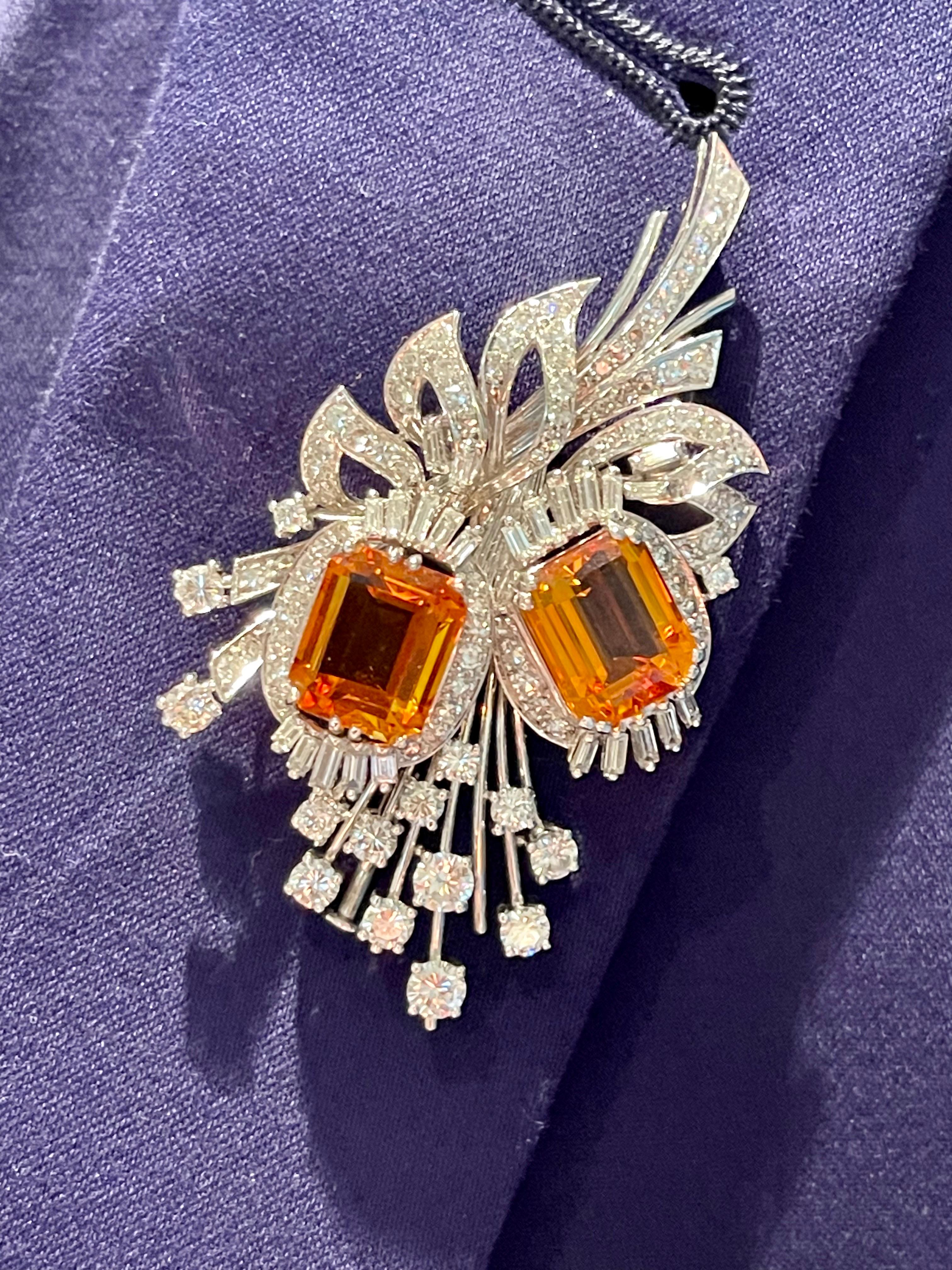 Vintage Brooch Citrine Diamonds 18 K white Gold ca 1950 For Sale 10