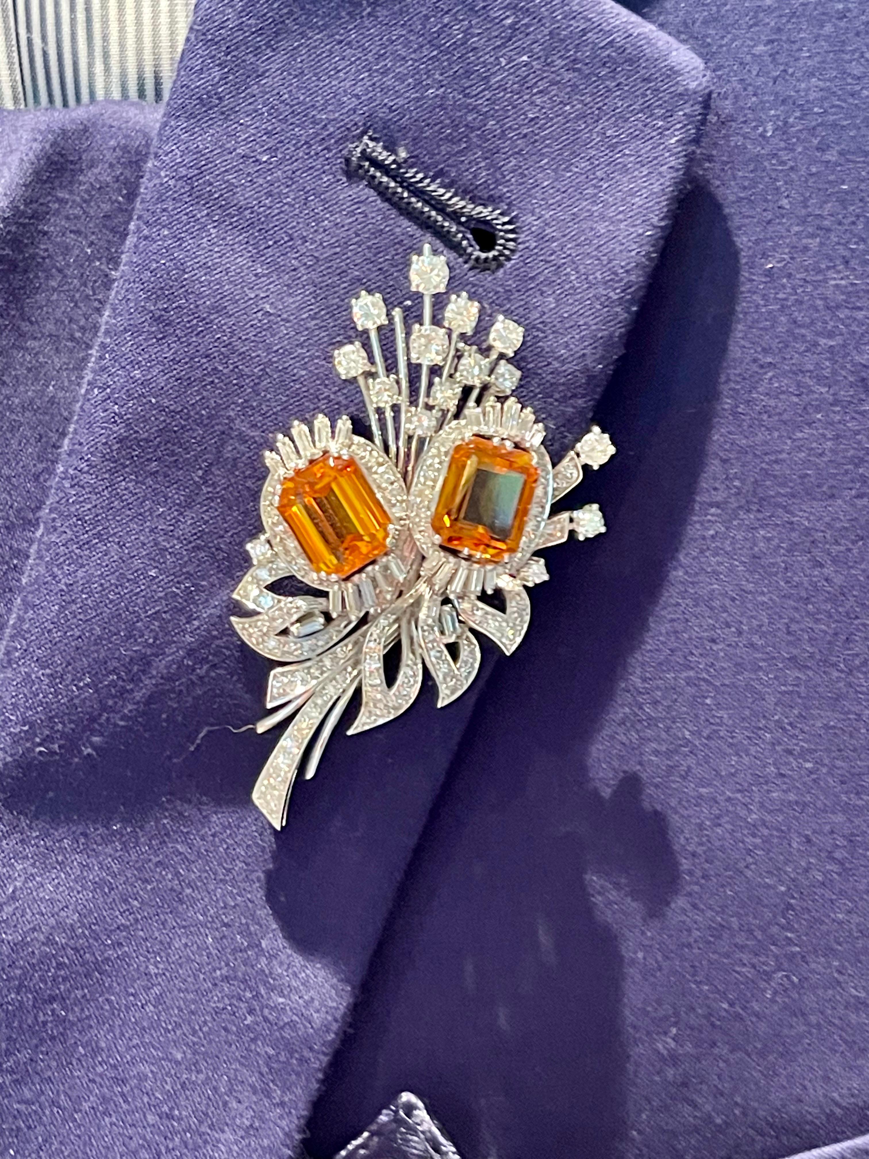 Vintage Brooch Citrine Diamonds 18 K white Gold ca 1950 For Sale 11