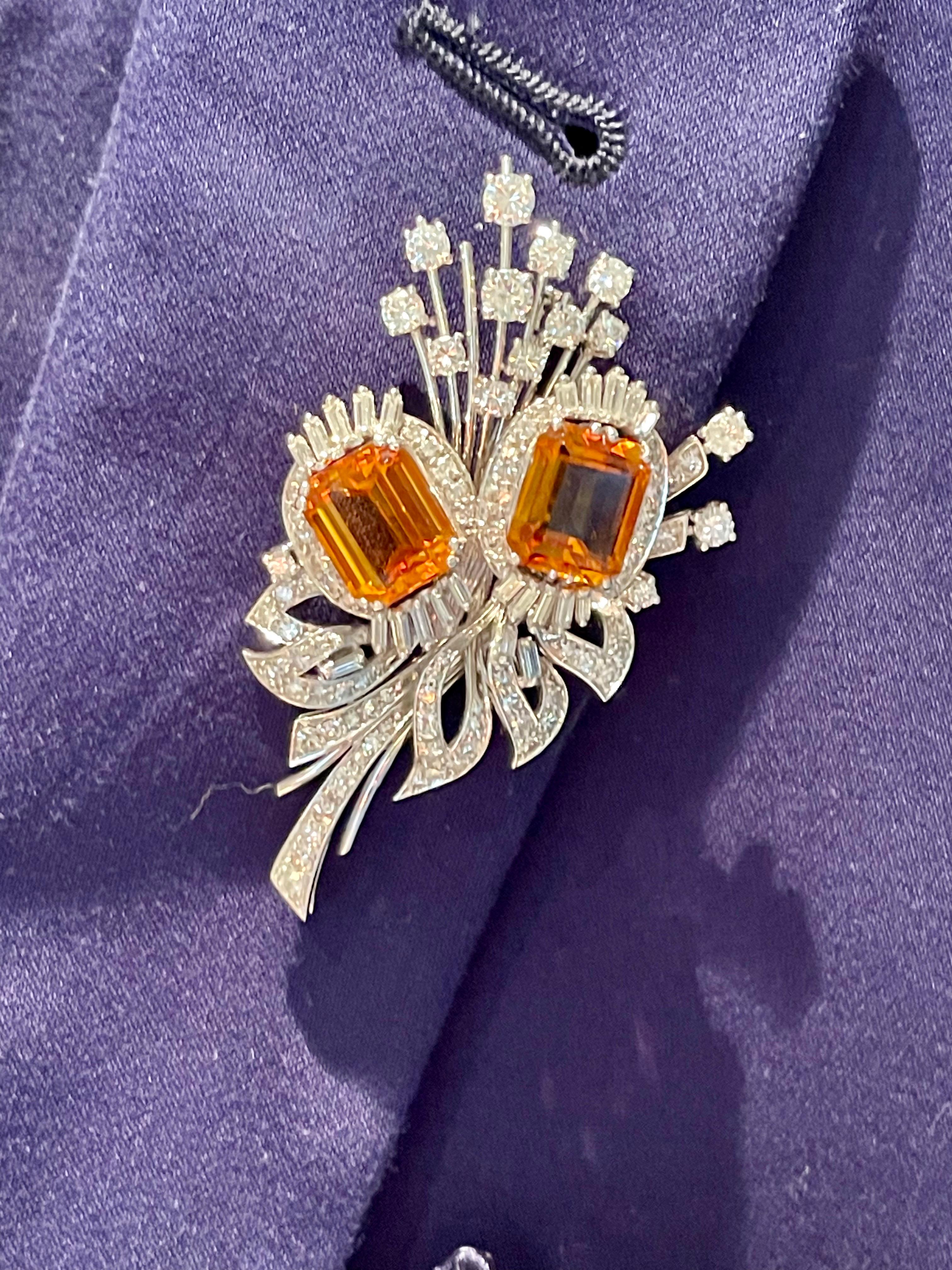 Vintage Brooch Citrine Diamonds 18 K white Gold ca 1950 For Sale 9