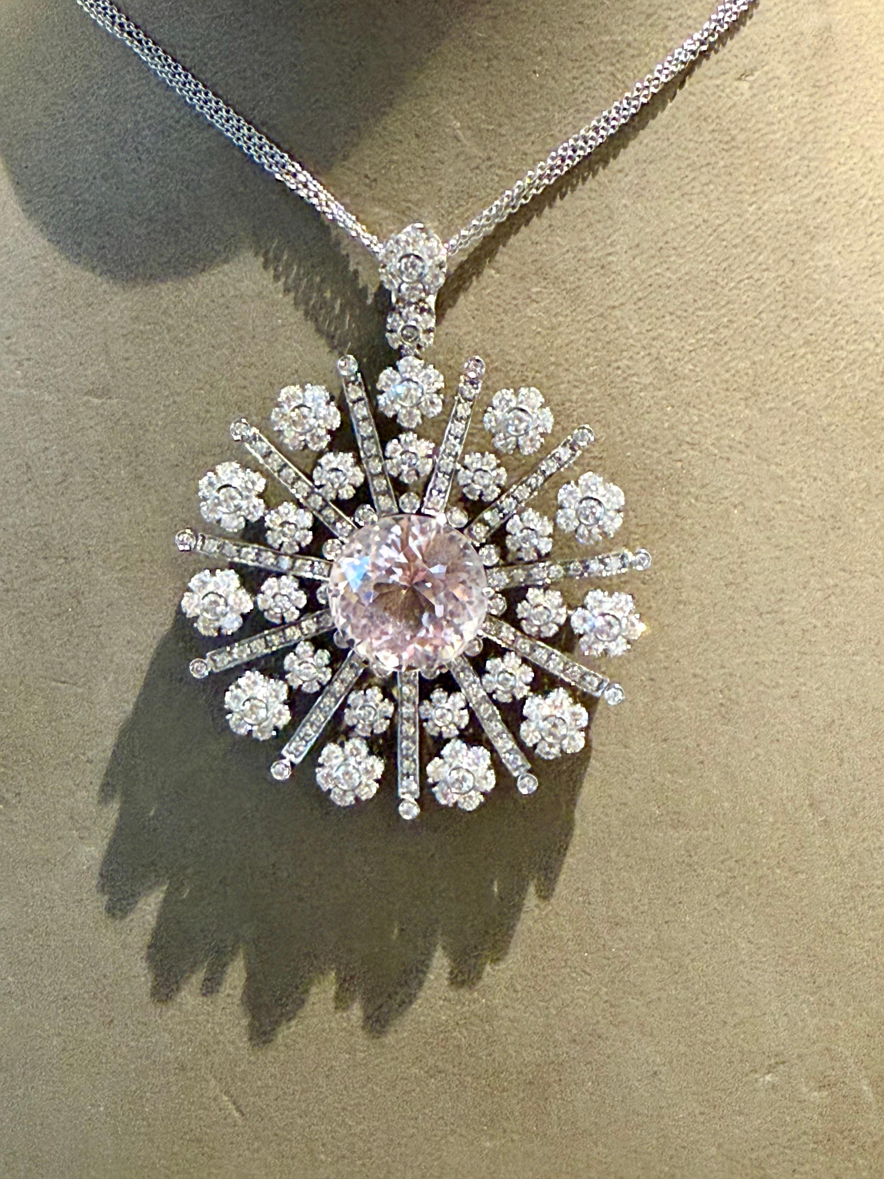 18 Karat Weißgold Schneeflocken-Diamant-Kunzit-Anhänger mit Kette im Angebot 9