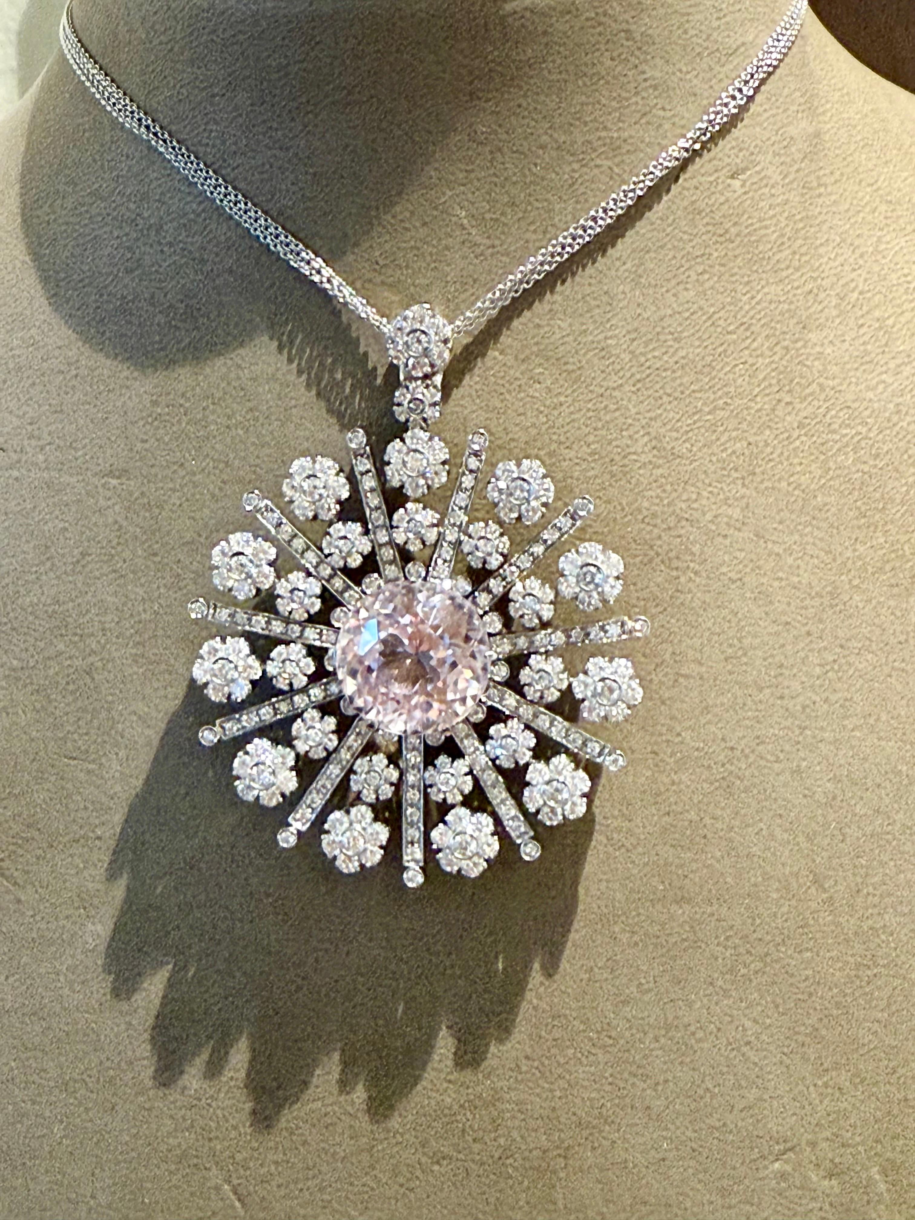 18 Karat Weißgold Schneeflocken-Diamant-Kunzit-Anhänger mit Kette im Angebot 10